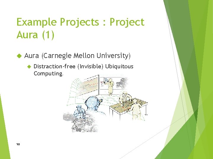 Example Projects : Project Aura (1) Aura (Carnegie Mellon University) 12 Distraction-free (Invisible) Ubiquitous