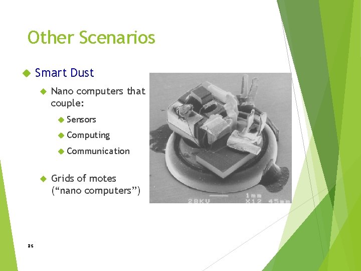Other Scenarios Smart Dust Nano computers that couple: Sensors Computing Communication 25 Grids of