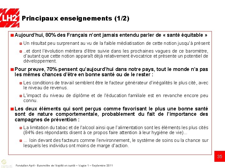 Principaux enseignements (1/2) ■ Aujourd’hui, 80% des Français n’ont jamais entendu parler de «