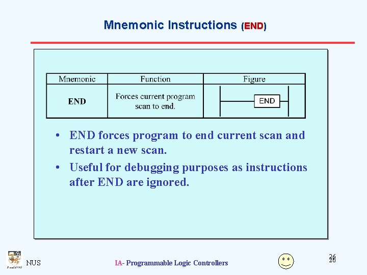 Mnemonic Instructions (END) • END forces program to end current scan and restart a