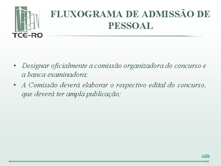 FLUXOGRAMA DE ADMISSÃO DE PESSOAL • Designar oficialmente a comissão organizadora do concurso e