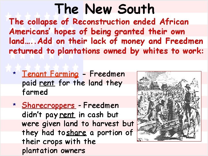The New South The collapse of Reconstruction ended African Americans’ hopes of being granted