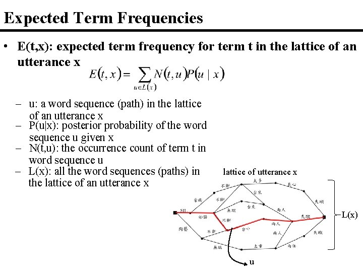 Expected Term Frequencies • E(t, x): expected term frequency for term t in the