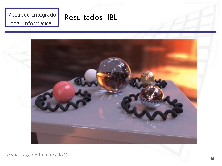 Mestrado Integrado Engª Informática Resultados: IBL Visualização e Iluminação II 14 