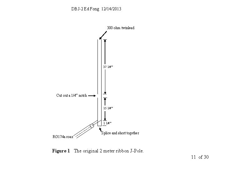 DBJ-2 Ed Fong 12/14/2013 300 ohm twinlead 37 1/4” Cut out a 1/4” notch