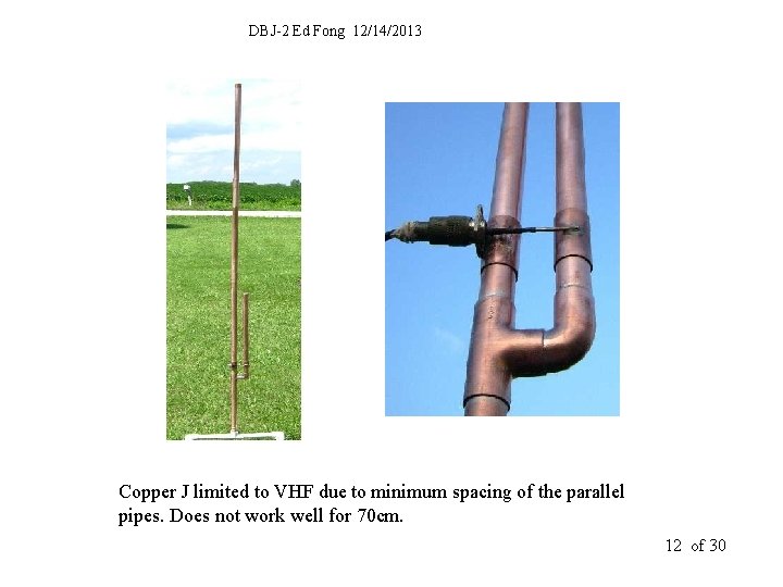 DBJ-2 Ed Fong 12/14/2013 Copper J limited to VHF due to minimum spacing of