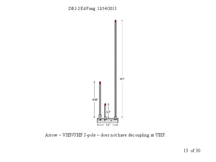 DBJ-2 Ed Fong 12/14/2013 Arrow – VHF/UHF J-pole – does not have decoupling at