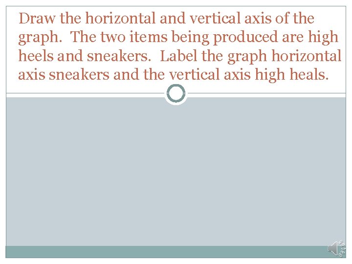 Draw the horizontal and vertical axis of the graph. The two items being produced