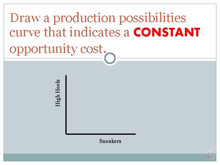 High Heels Draw a production possibilities curve that indicates a CONSTANT opportunity cost. Sneakers