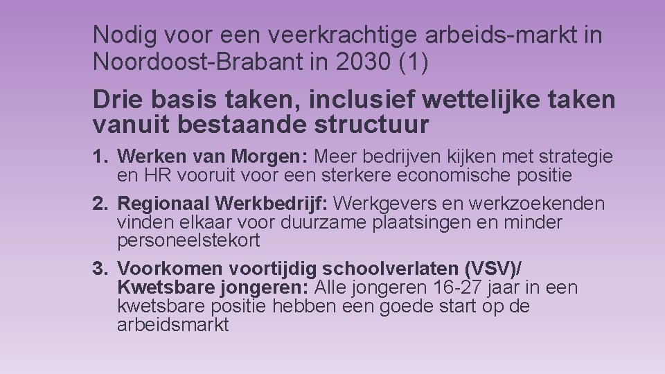 Nodig voor een veerkrachtige arbeids-markt in Noordoost-Brabant in 2030 (1) Drie basis taken, inclusief