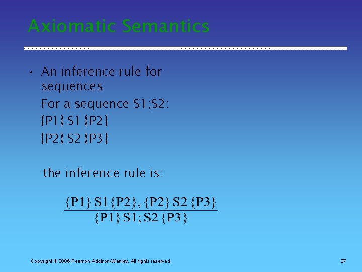 Axiomatic Semantics • An inference rule for sequences For a sequence S 1; S