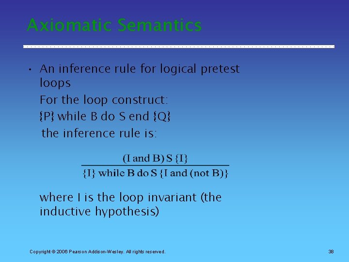 Axiomatic Semantics • An inference rule for logical pretest loops For the loop construct: