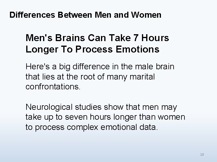 Differences Between Men and Women Men's Brains Can Take 7 Hours Longer To Process