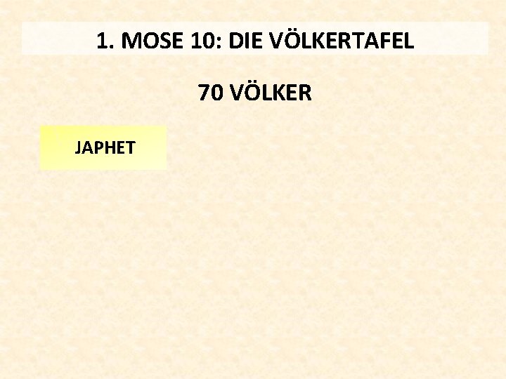 1. MOSE 10: DIE VÖLKERTAFEL 70 VÖLKER JAPHET 