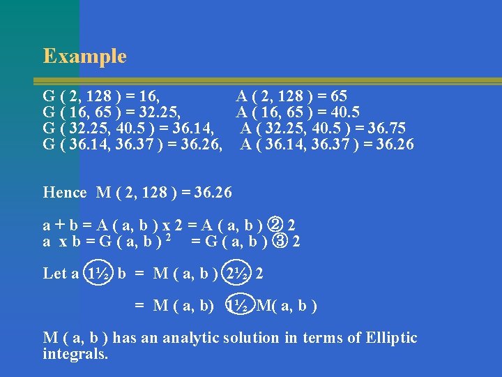 Example G ( 2, 128 ) = 16, A ( 2, 128 ) =