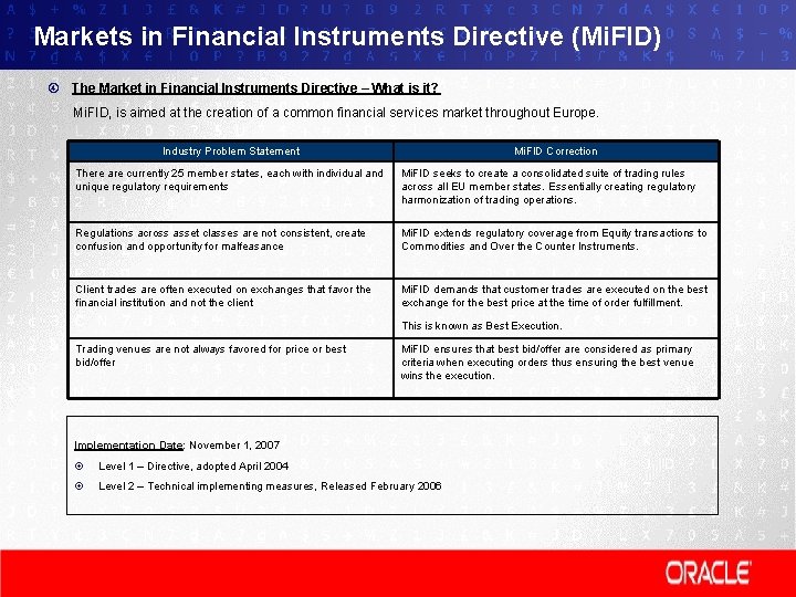 Markets in Financial Instruments Directive (Mi. FID) The Market in Financial Instruments Directive –