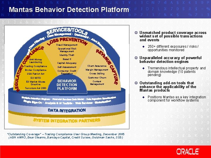 Mantas Behavior Detection Platform Unmatched product coverage across widest set of possible transactions and