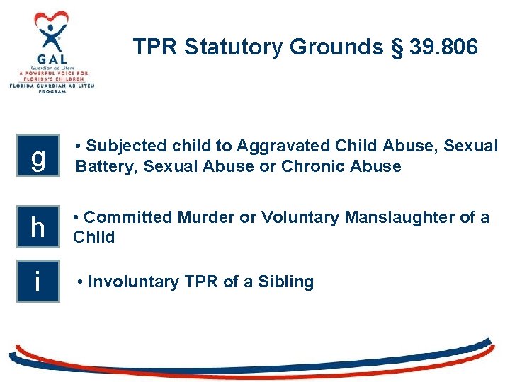 TPR Statutory Grounds § 39. 806 g • Subjected child to Aggravated Child Abuse,