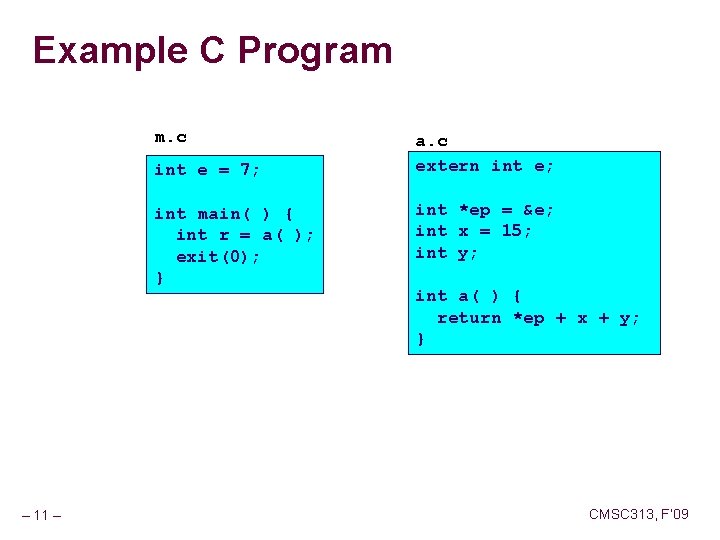 Example C Program m. c int e = 7; int main( ) { int