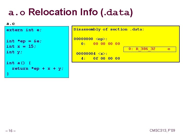 a. o Relocation Info (. data) a. c extern int e; int *ep =