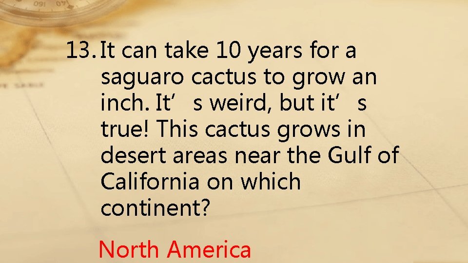 13. It can take 10 years for a saguaro cactus to grow an inch.