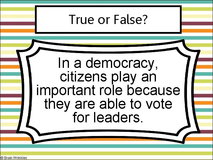 True or False? In a democracy, citizens play an important role because they are