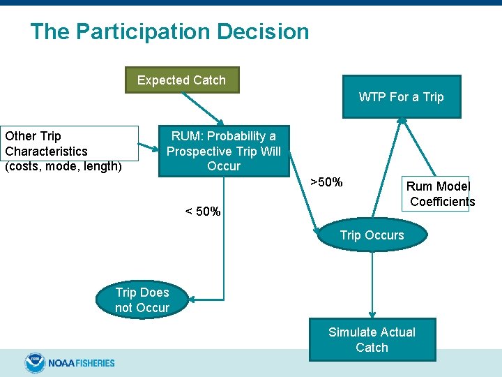 The Participation Decision Expected Catch WTP For a Trip Other Trip Characteristics (costs, mode,