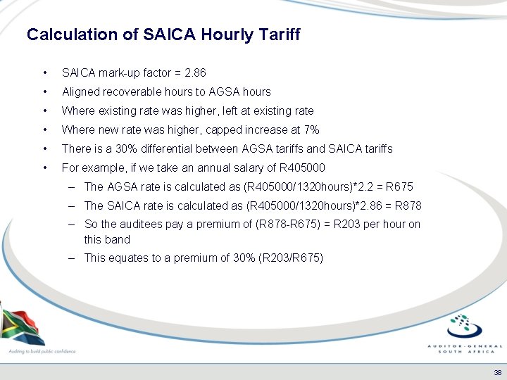 Calculation of SAICA Hourly Tariff • SAICA mark-up factor = 2. 86 • Aligned