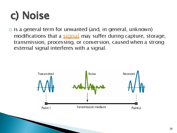 c) Noise � is a general term for unwanted (and, in general, unknown) modifications