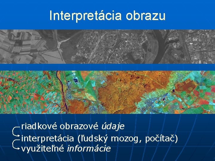 Interpretácia obrazu riadkové obrazové údaje interpretácia (ľudský mozog, počítač) využiteľné informácie 