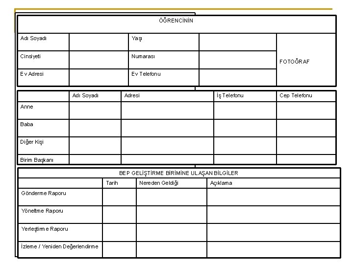 ÖĞRENCİNİN Adı Soyadı Yaşı Cinsiyeti Numarası Ev Adresi Ev Telefonu Adı Soyadı Adresi FOTOĞRAF