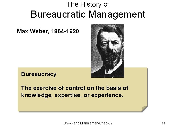 The History of Bureaucratic Management Max Weber, 1864 -1920 Bureaucracy The exercise of control