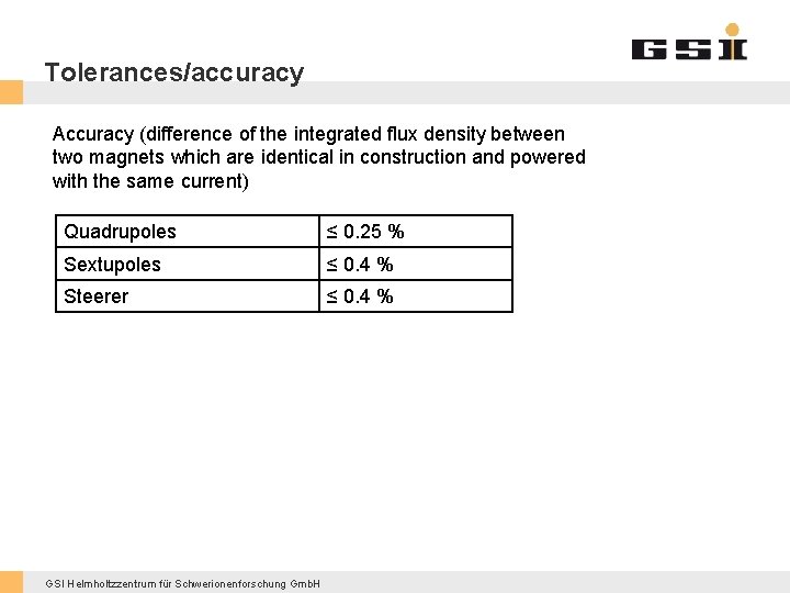 Tolerances/accuracy Accuracy (difference of the integrated flux density between two magnets which are identical