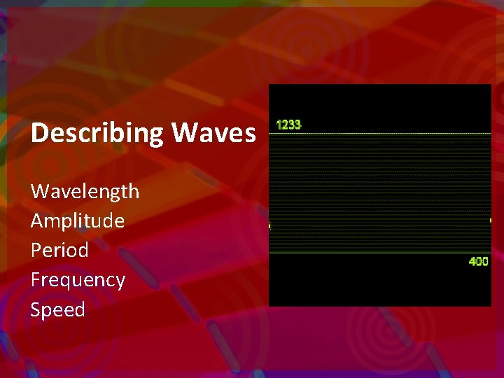 Describing Waves Wavelength Amplitude Period Frequency Speed 