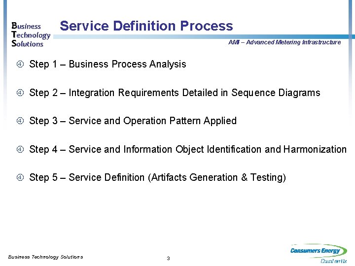 Business Technology Solutions Service Definition Process AMI – Advanced Metering Infrastructure Step 1 –