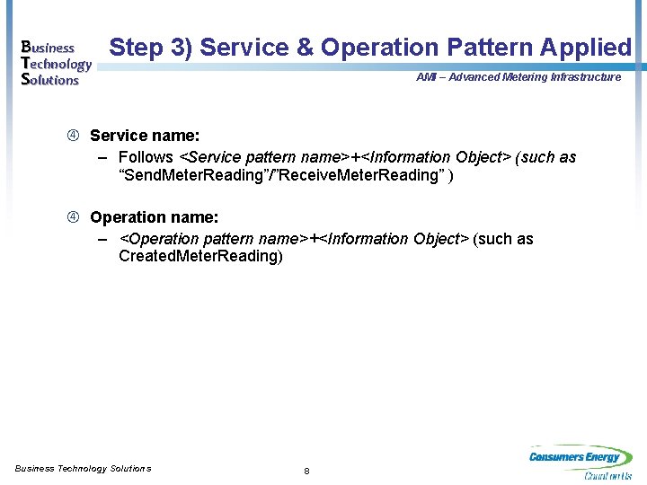 Business Technology Solutions Step 3) Service & Operation Pattern Applied AMI – Advanced Metering