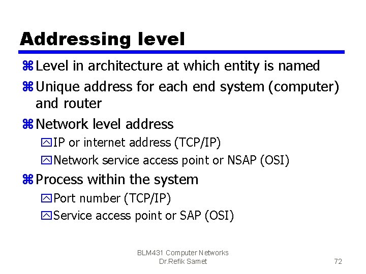 Addressing level z Level in architecture at which entity is named z Unique address