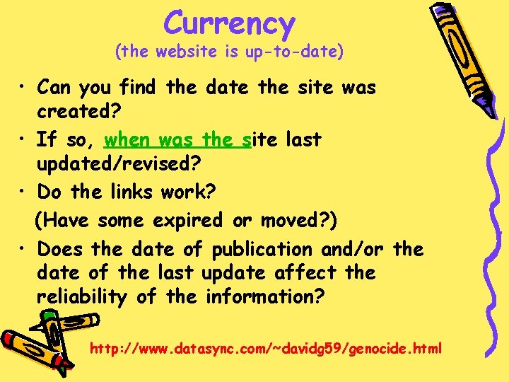 Currency (the website is up-to-date) • Can you find the date the site was