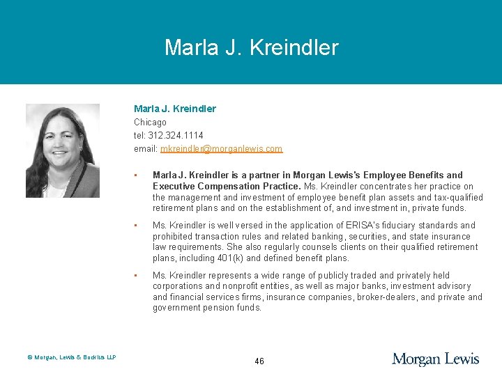 Marla J. Kreindler Chicago tel: 312. 324. 1114 email: mkreindler@morganlewis. com © Morgan, Lewis