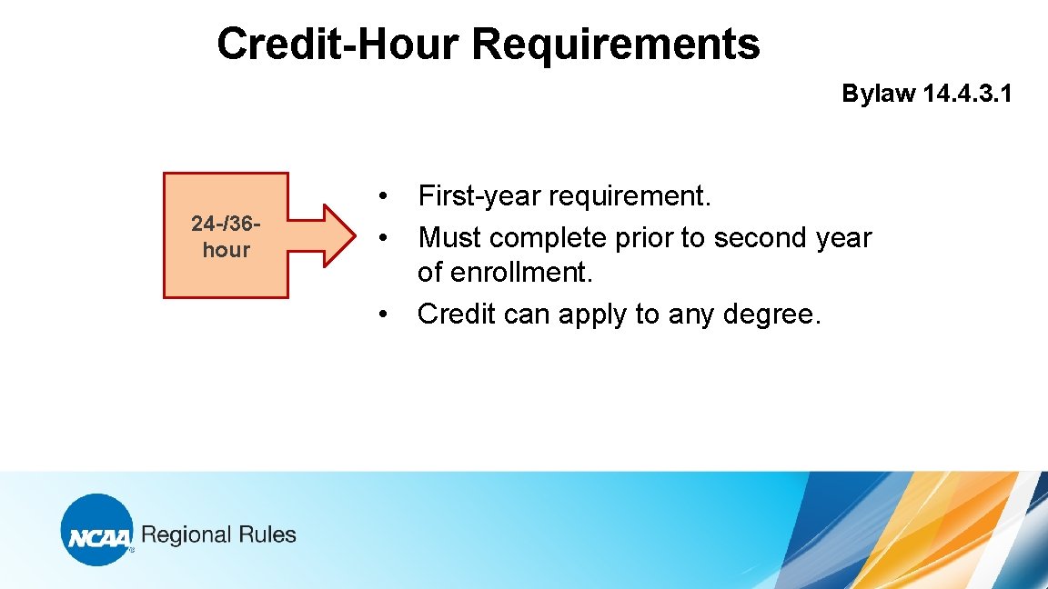 Credit-Hour Requirements Bylaw 14. 4. 3. 1 24 -/36 hour • • • First-year