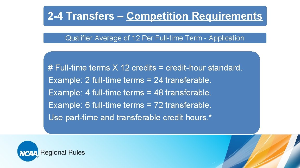 2 -4 Transfers – Competition Requirements Qualifier Average of 12 Per Full-time Term -