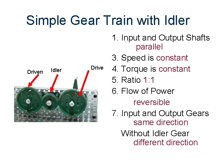 Simple Gear Train with Idler Driven Idler Drive 1. Input and Output Shafts parallel
