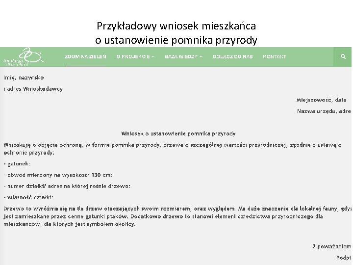 Przykładowy wniosek mieszkańca o ustanowienie pomnika przyrody 