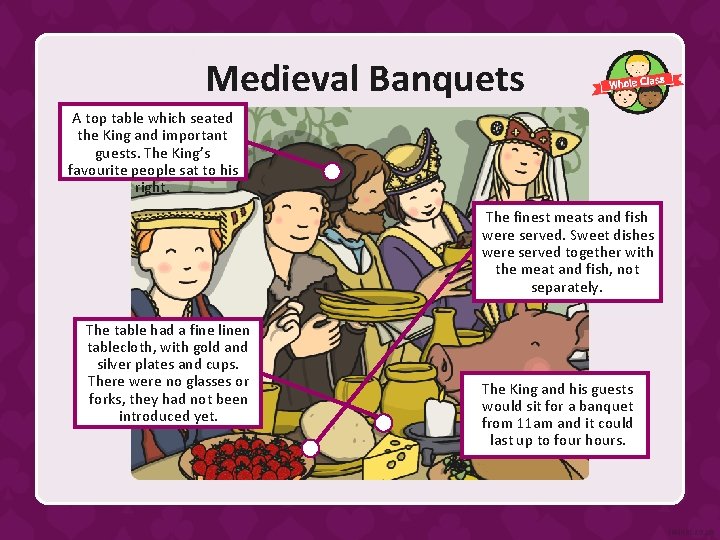 Medieval Banquets A top table which seated the King and important guests. The King’s