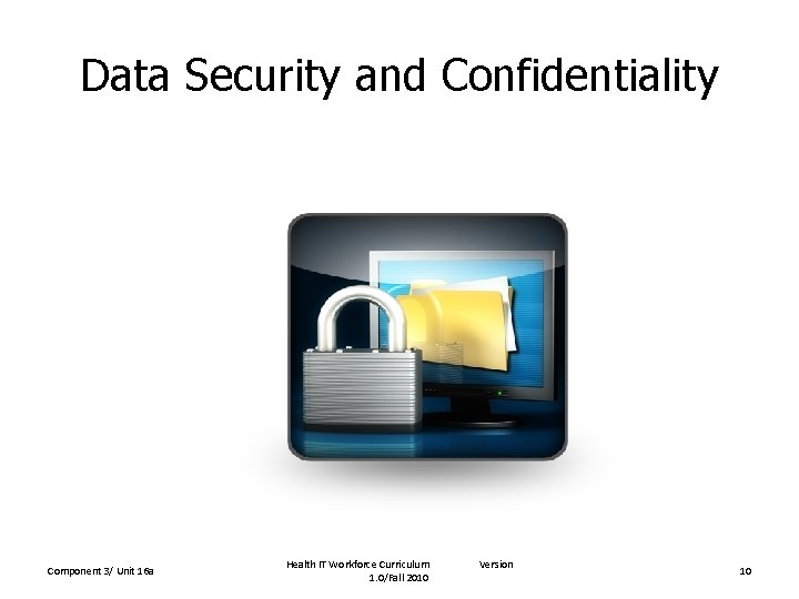 Data Security and Confidentiality Component 3/ Unit 16 a Health IT Workforce Curriculum 1.