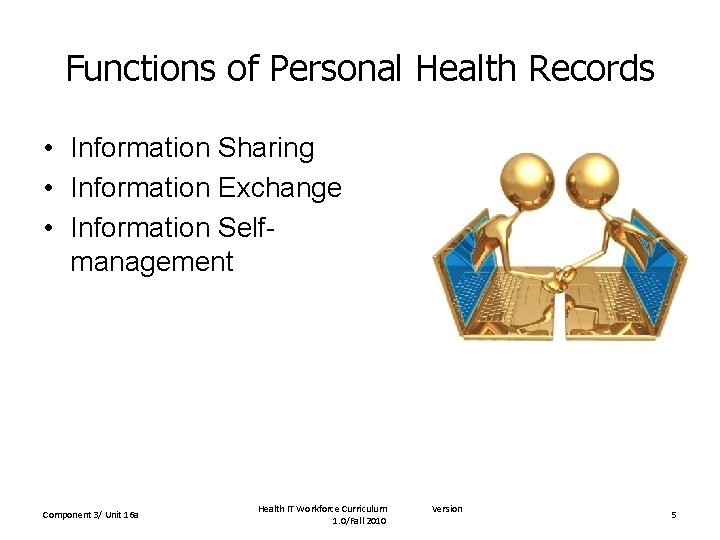 Functions of Personal Health Records • Information Sharing • Information Exchange • Information Selfmanagement
