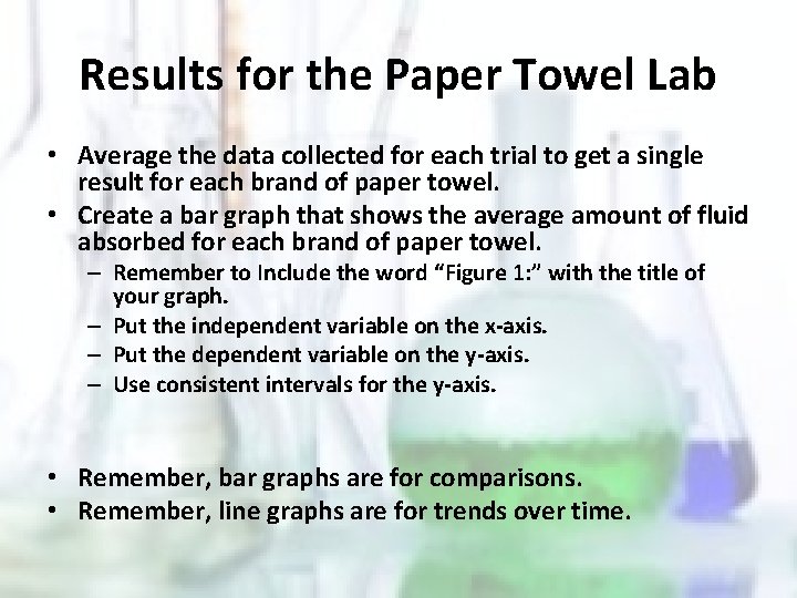 Results for the Paper Towel Lab • Average the data collected for each trial
