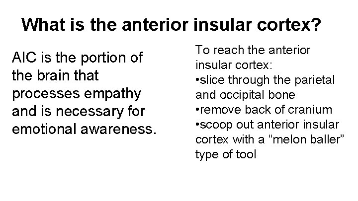 What is the anterior insular cortex? AIC is the portion of the brain that
