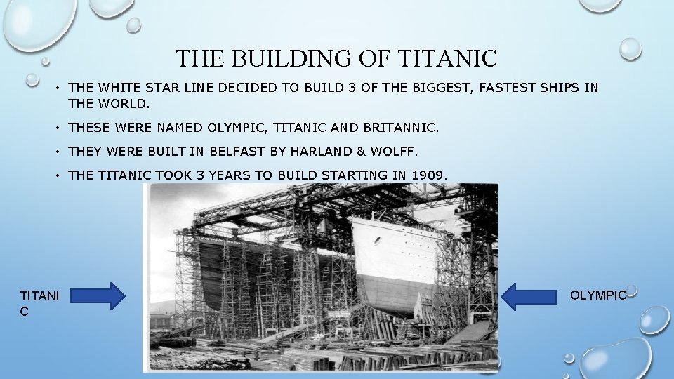 THE BUILDING OF TITANIC • THE WHITE STAR LINE DECIDED TO BUILD 3 OF