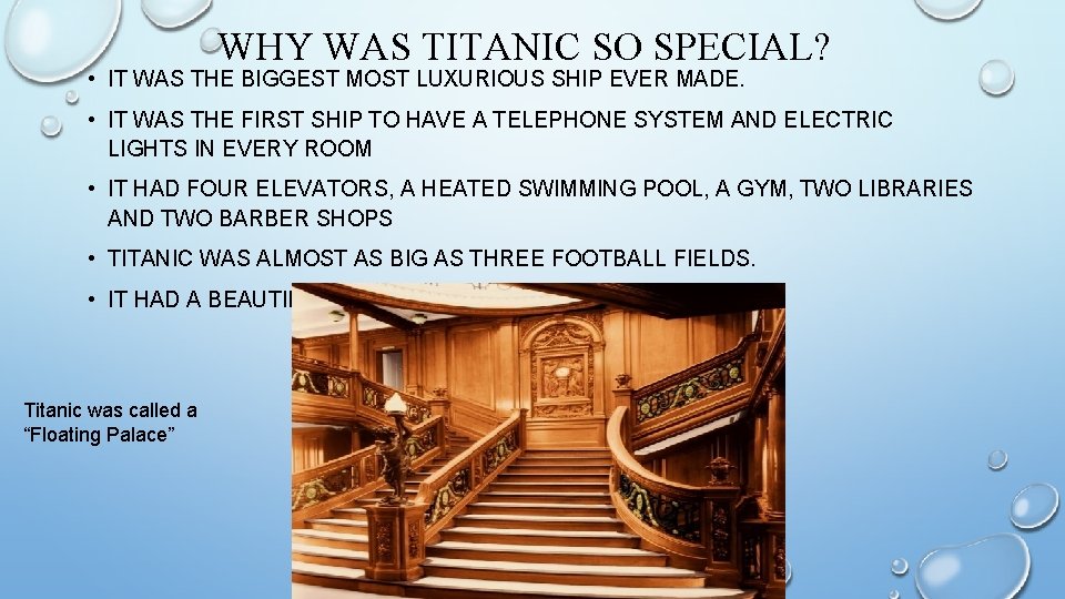 WHY WAS TITANIC SO SPECIAL? • IT WAS THE BIGGEST MOST LUXURIOUS SHIP EVER
